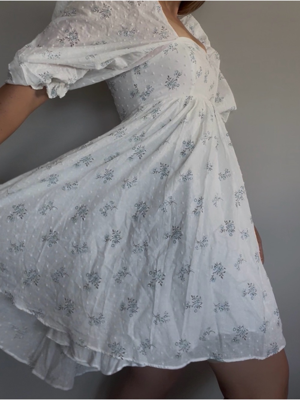 Storia White Mini Dress with Pale Blue Floral Print